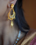 ORO- Royal Sunburst & Pearl Long Mala Set – 1gm Gold Plated Traditional Crescent Festive Necklace