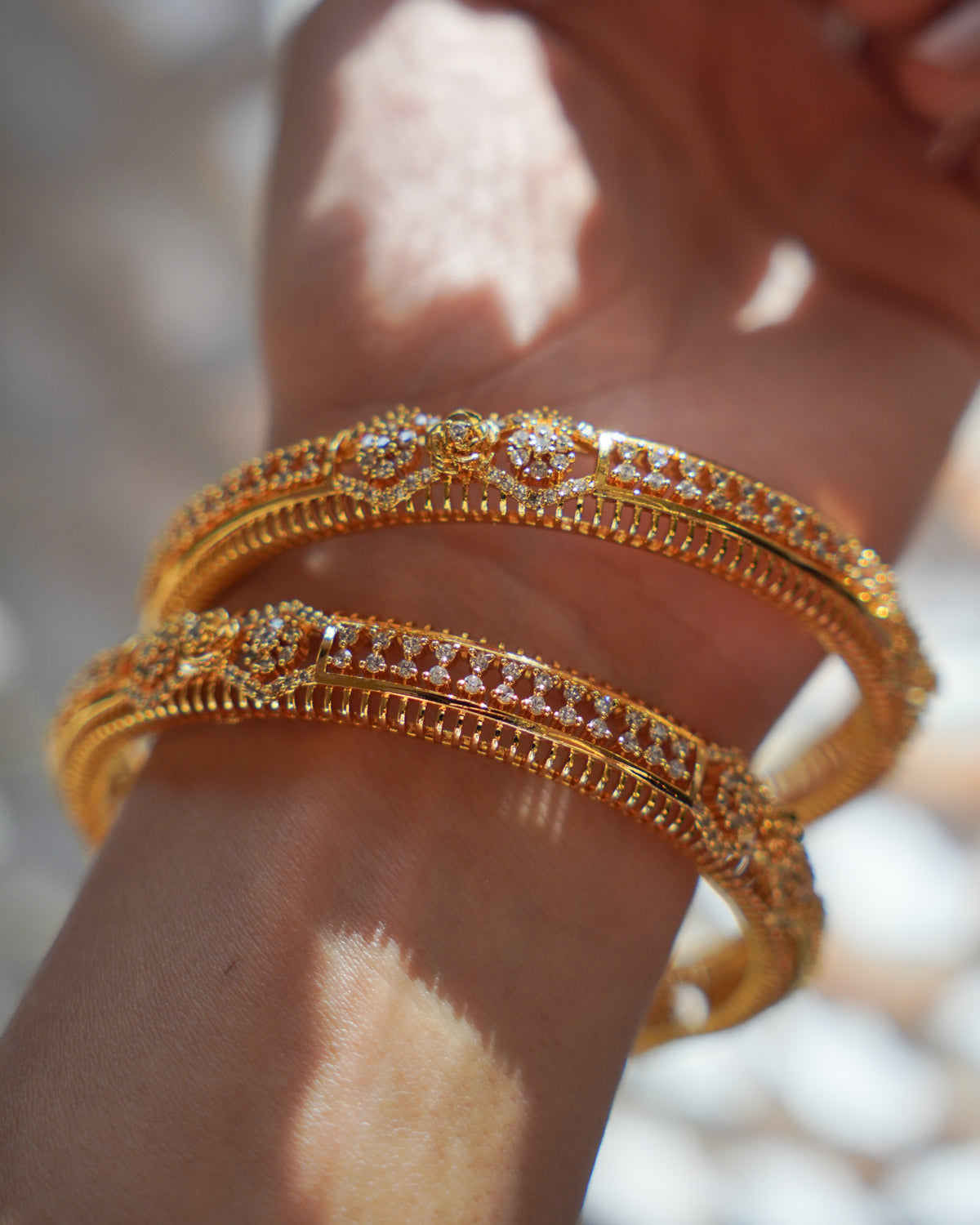 ZORA -  Premium 1 Gram Gold Plated American Diamond Kada Bangles | Micro Plated Stone Encrusted Traditional Bracelets Set of 2