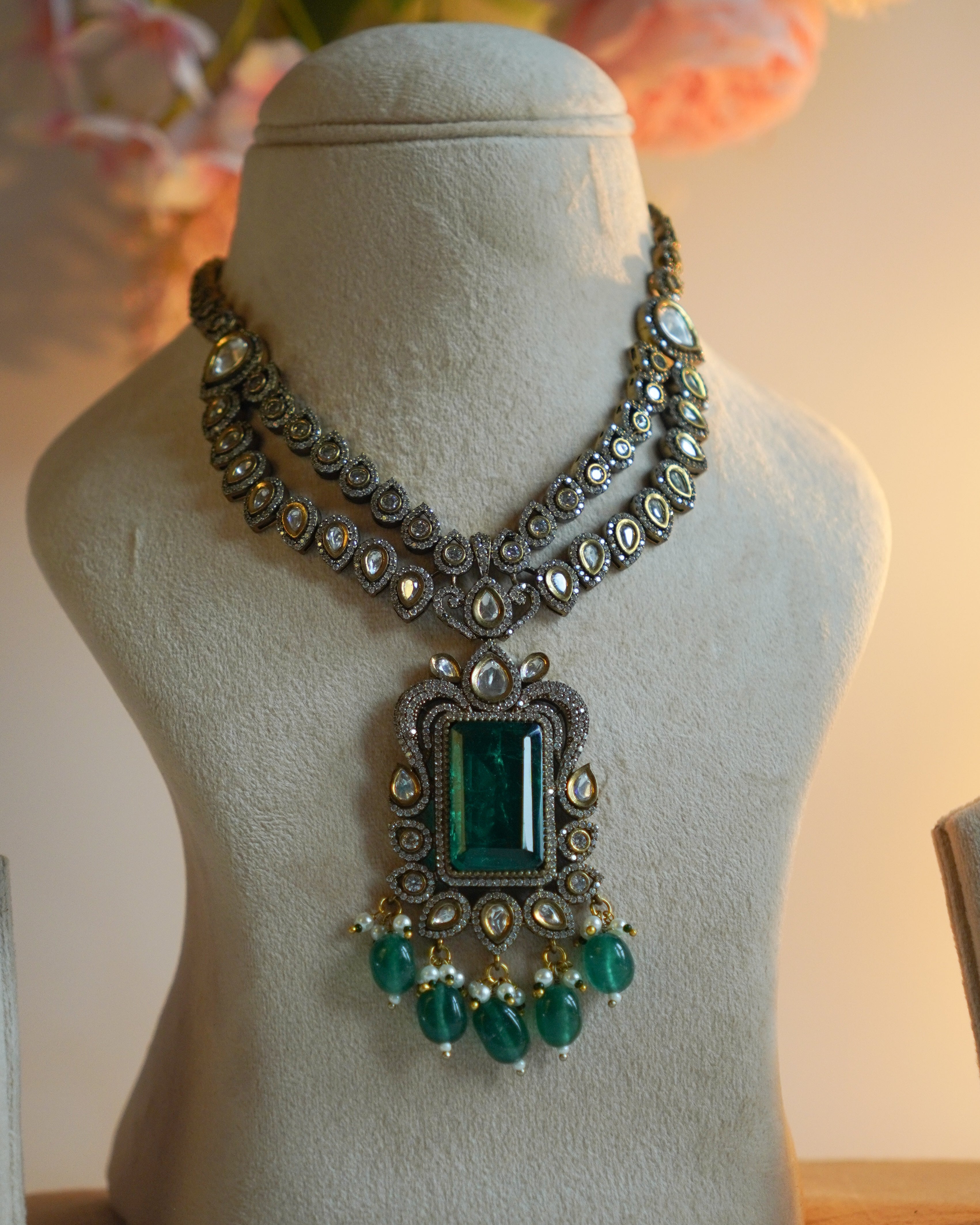 ZIKHIN-Royal Victorian Kundan Stonework Necklace Set