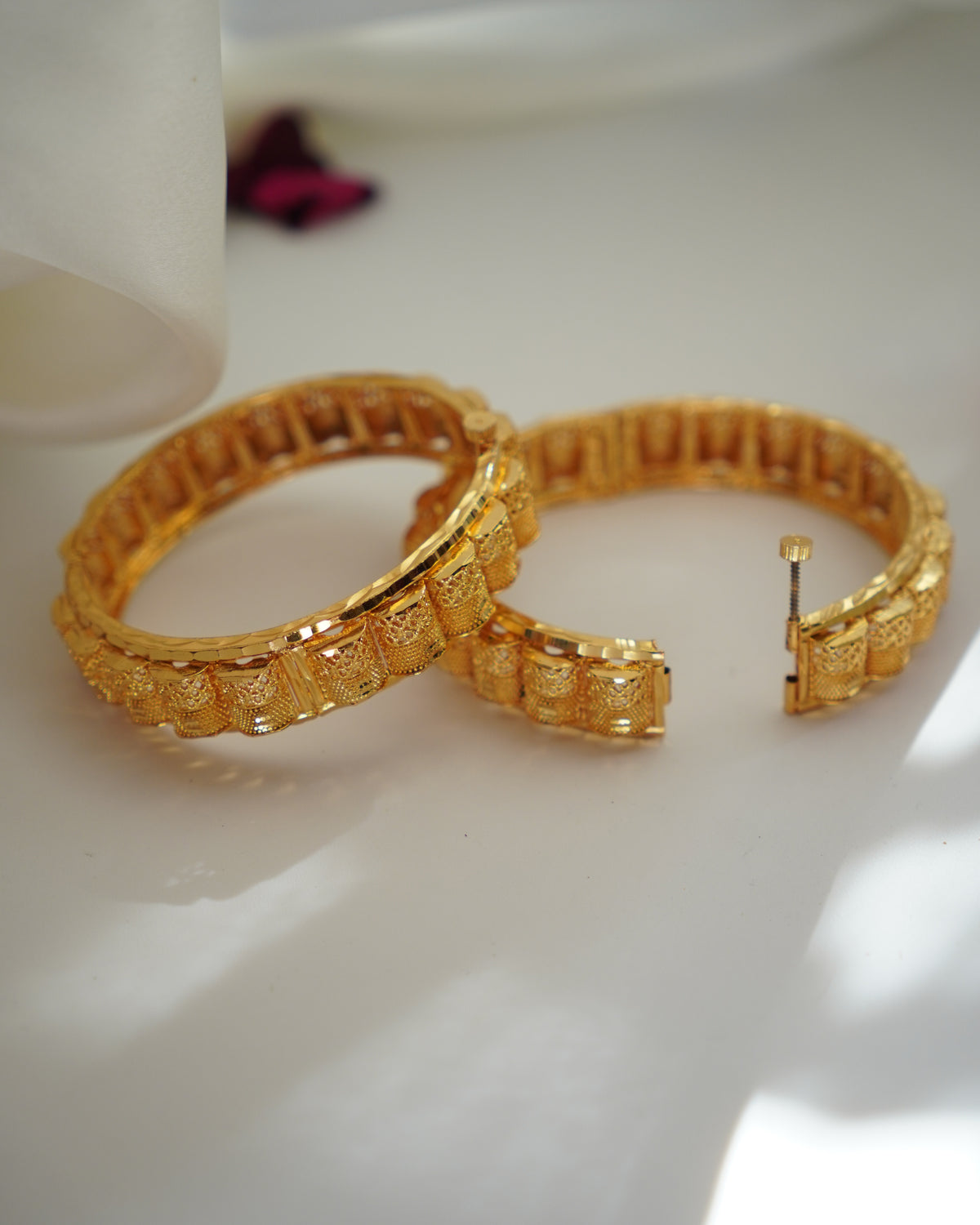 ORO- Structural Heritage Kada Set – 1gm Gold Plated Intricate Geometric Net Work Bangles set of 2