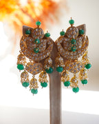 ROOP- Crescent Moon Gold & Emerald Chandbali Earrings