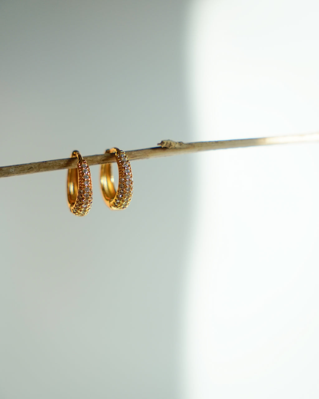 FLORA- Gold Pavé Hoop Earrings |Minimal Zircon Huggie Hoops for Everyday Wear