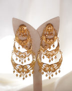 ORO- Three Tier Chandbali Earrings | Micro Plated Floral Filigree Layered Wedding Dangles