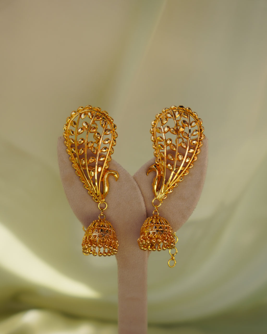 ORO - Peacock Kaan Phool Earrings | Micro Plated Filigree Ear Cuffs with Hanging Jhumkas