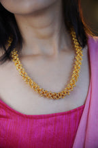 ORO- Premium 1 Gram Gold Plated Lace Mesh Mala Necklace | Micro Plated Traditional Criss Cross Filigree Haram Long Chain