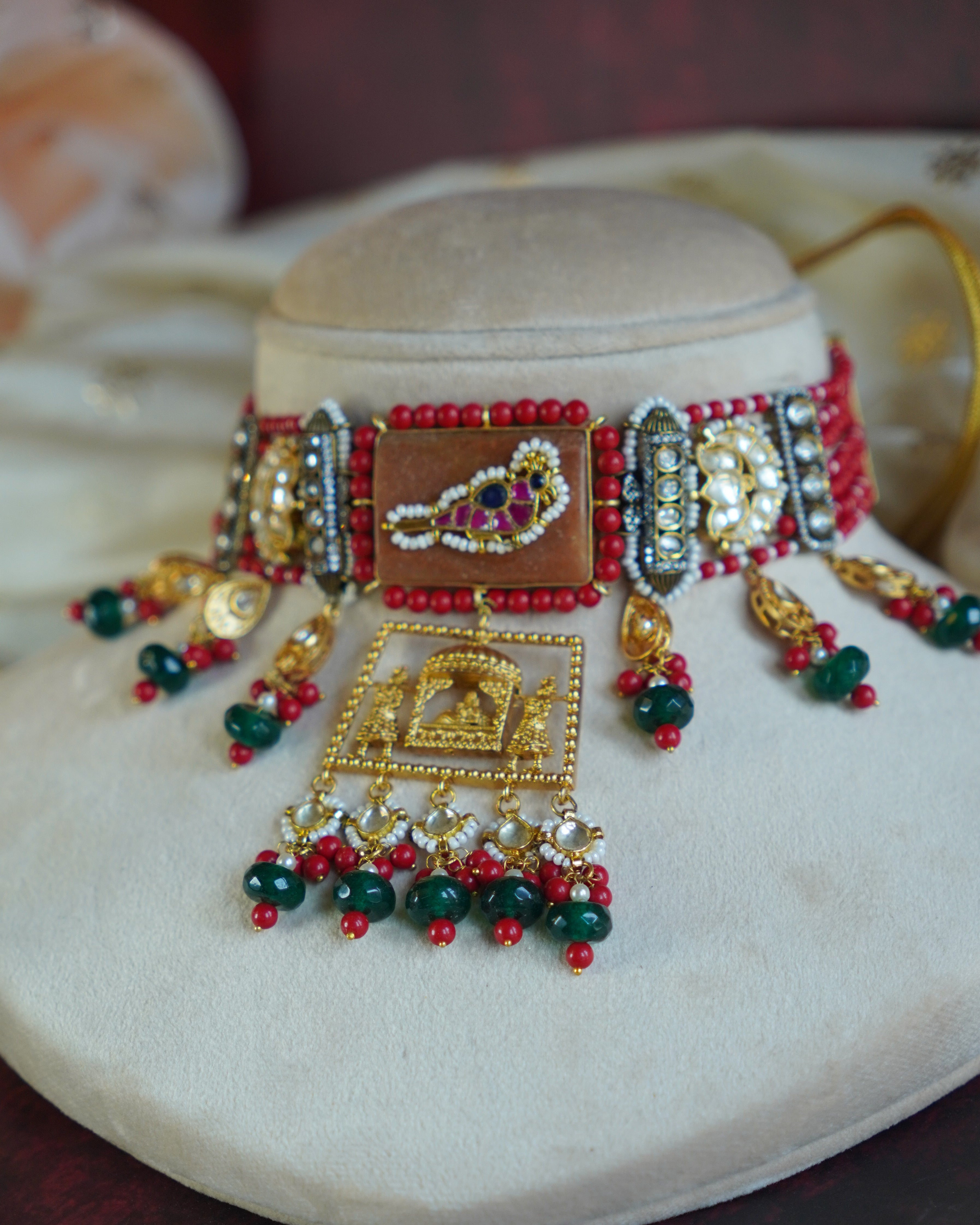 ROOP- Bride and Wedding Palki Stonework Kundan Choker Set