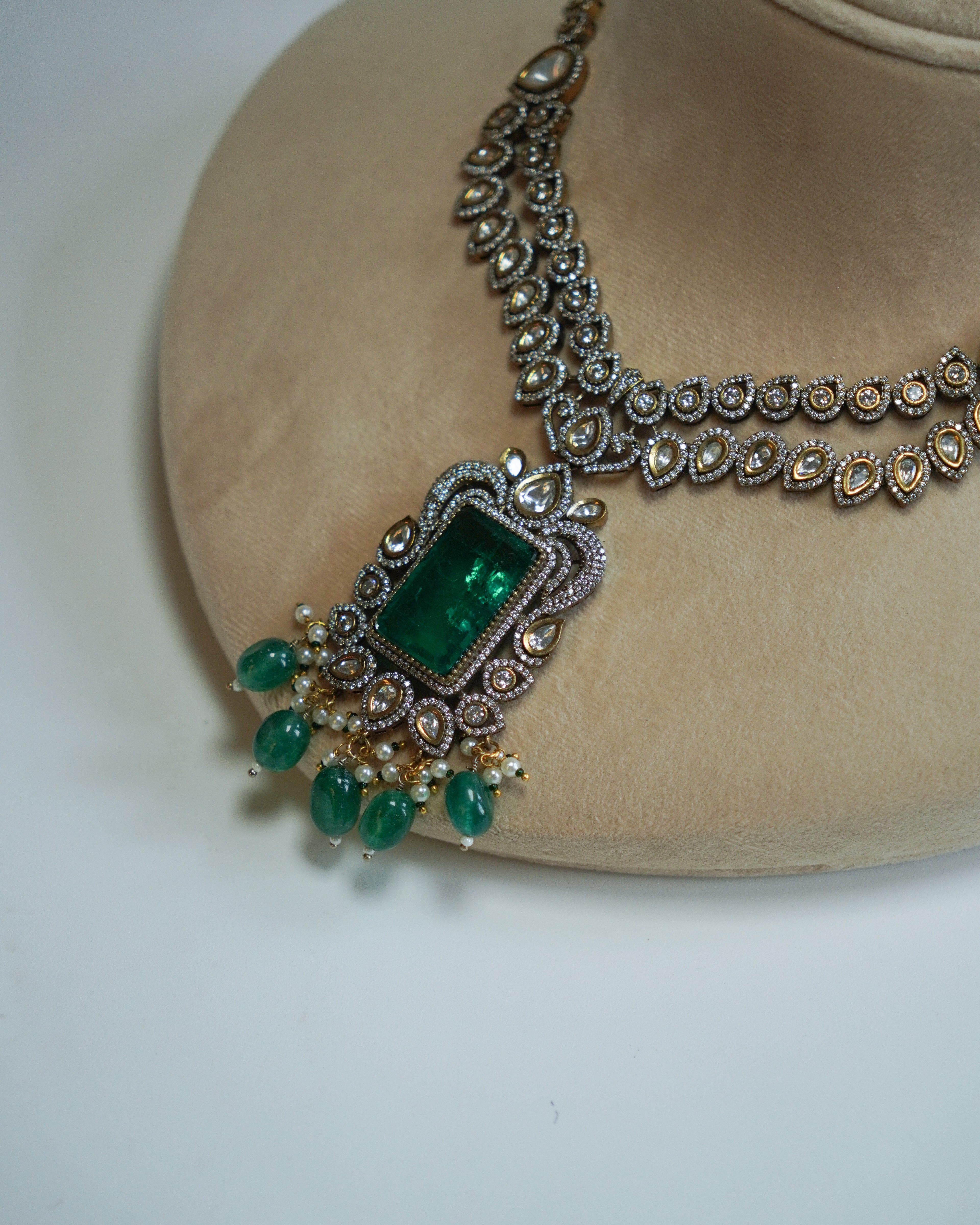 ZIKHIN-Royal Victorian Kundan Stonework Necklace Set