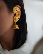ORO-  Traditional Paisley Ear Cuffs with Jhumka | Premium Micro Plated Mango Kaan Chain Earrings