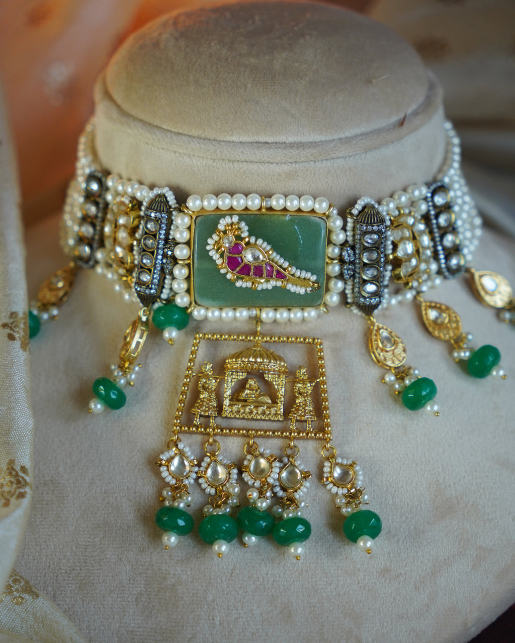 ROOP- Bride and Wedding Palki Stonework Kundan Choker Set