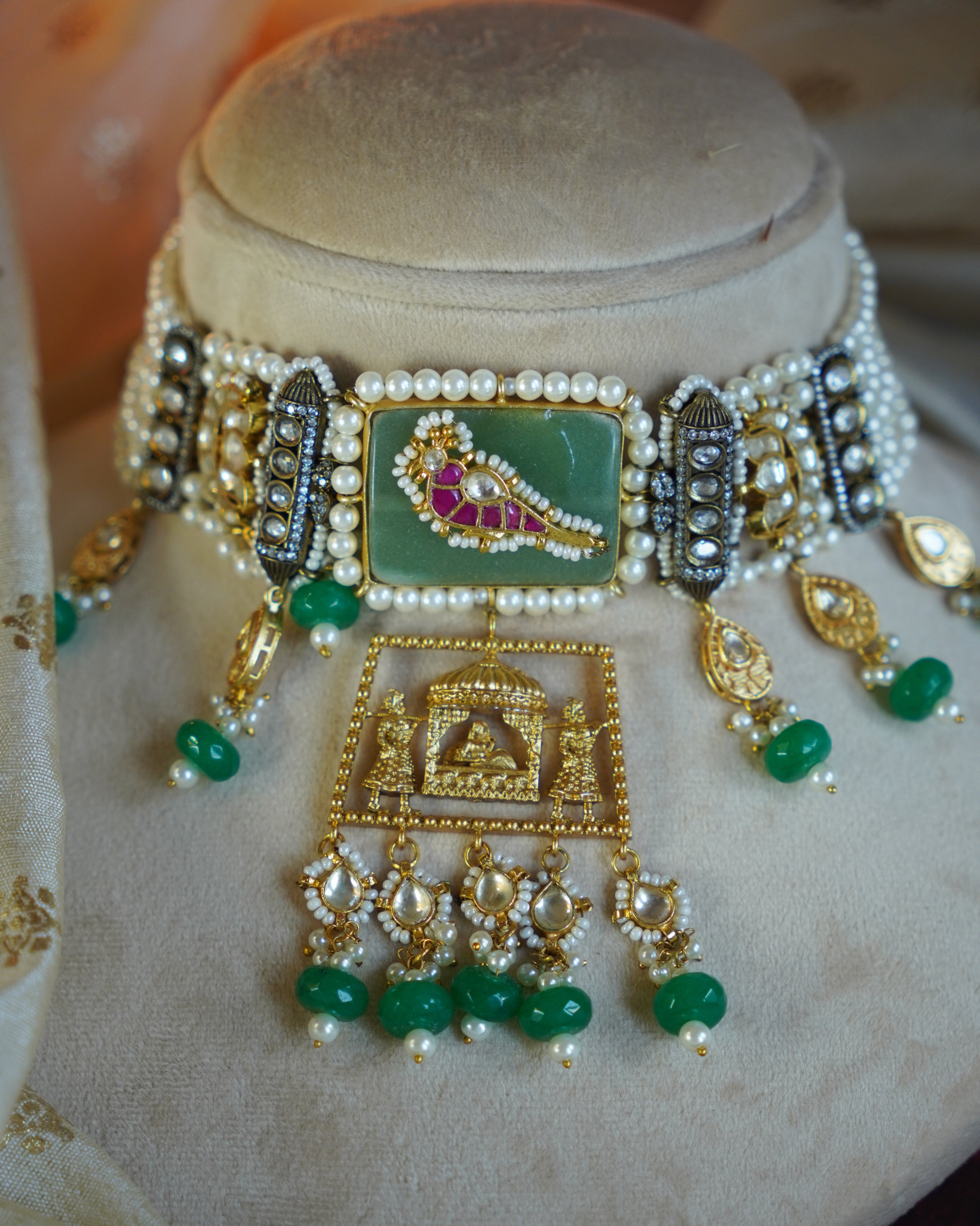 ROOP- Bride and Wedding Palki Stonework Kundan Choker Set