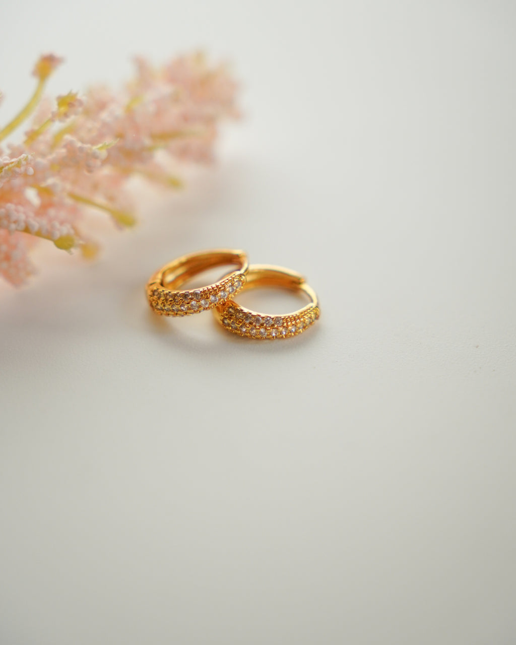FLORA- Gold Pavé Hoop Earrings |Minimal Zircon Huggie Hoops for Everyday Wear