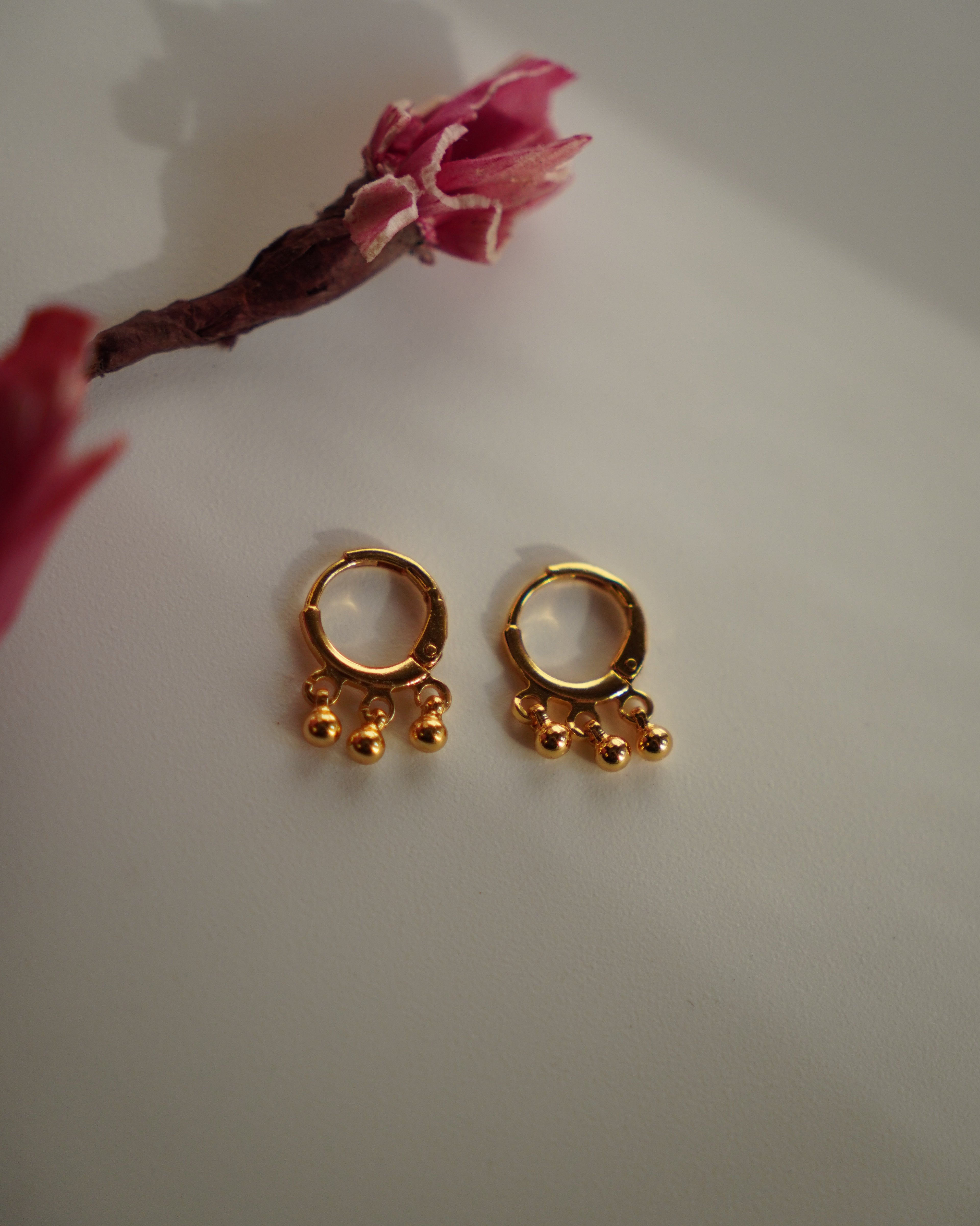 FLORA- Gold Ball Drop Hoop Earrings