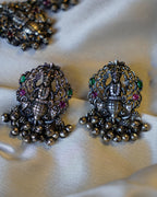 Anassa- Oxidised Temple Jewellery Necklace Set with Earrings – Antique Silver Finish Brass, Goddess Pendant Statement