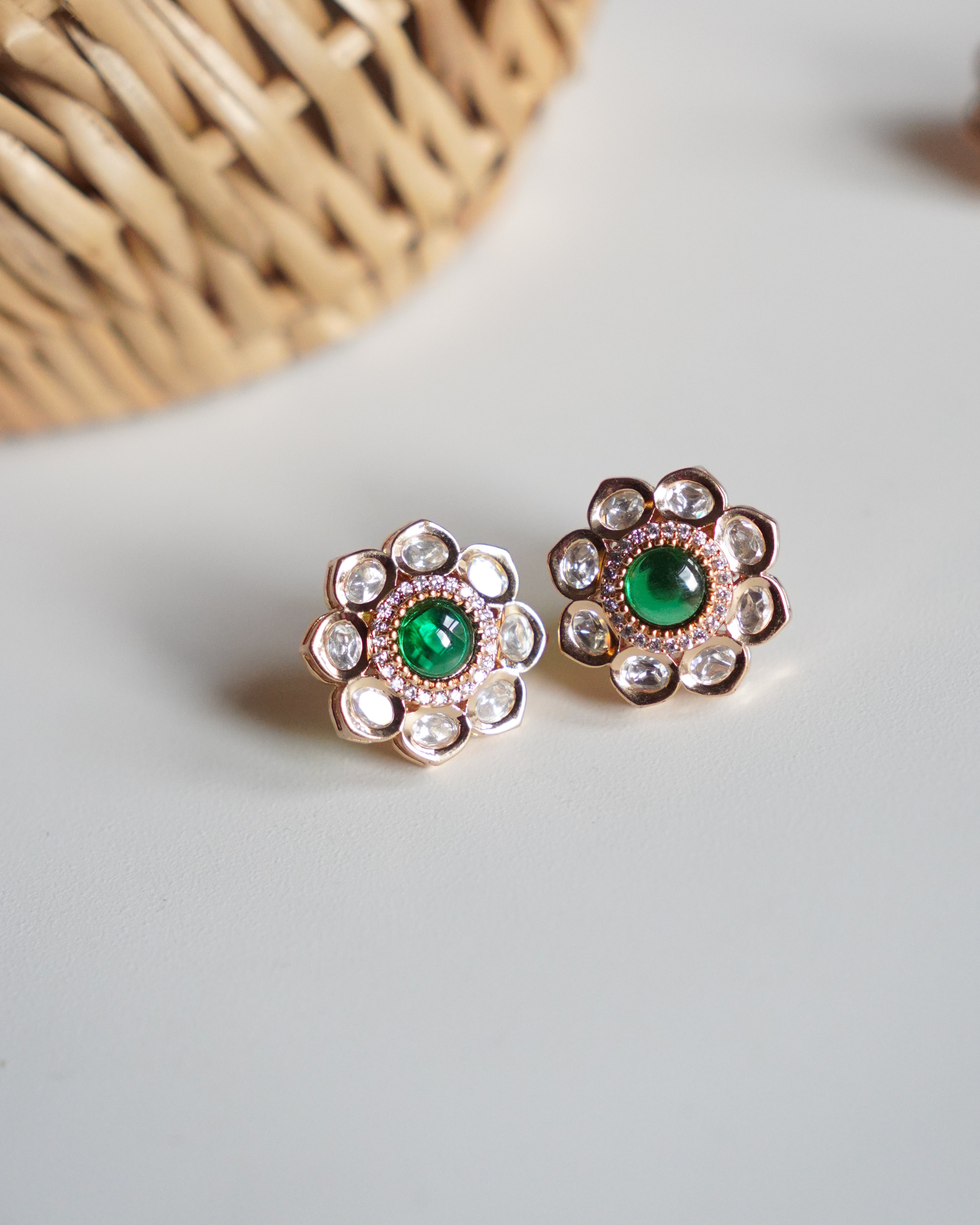 ROOP- Gold Kundan Floral Stud Earrings