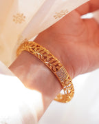 ZORA - Premium 1 Gram Gold Plated Leaf Filigree Bangles | Micro Plated American Diamond Set of 2