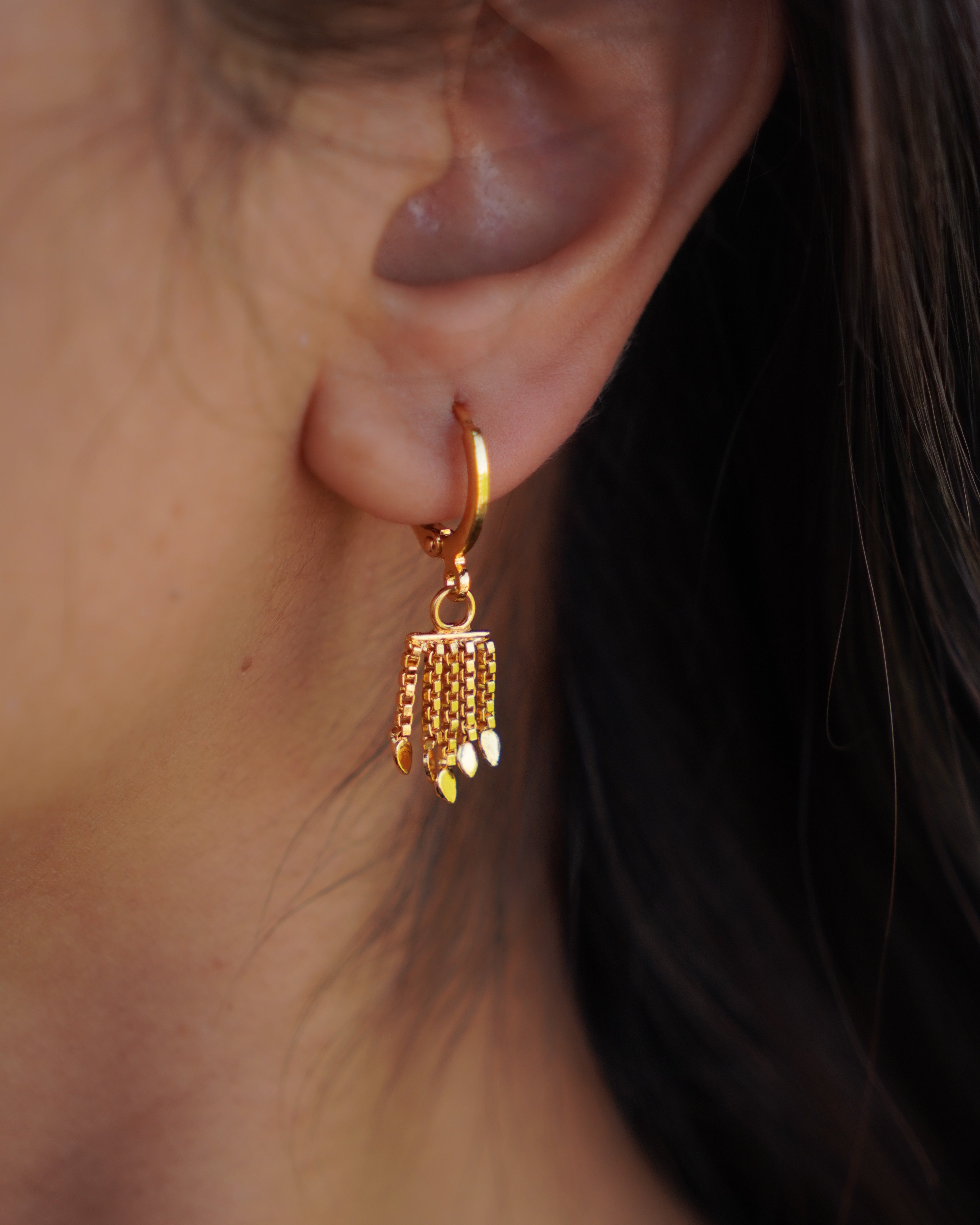FLORA- Gold Hoop Earrings with Textured Dangle Charms | Minimal Statement Earrings
