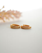 FLORA- Gold Pavé Hoop Earrings |Minimal Zircon Huggie Hoops for Everyday Wear