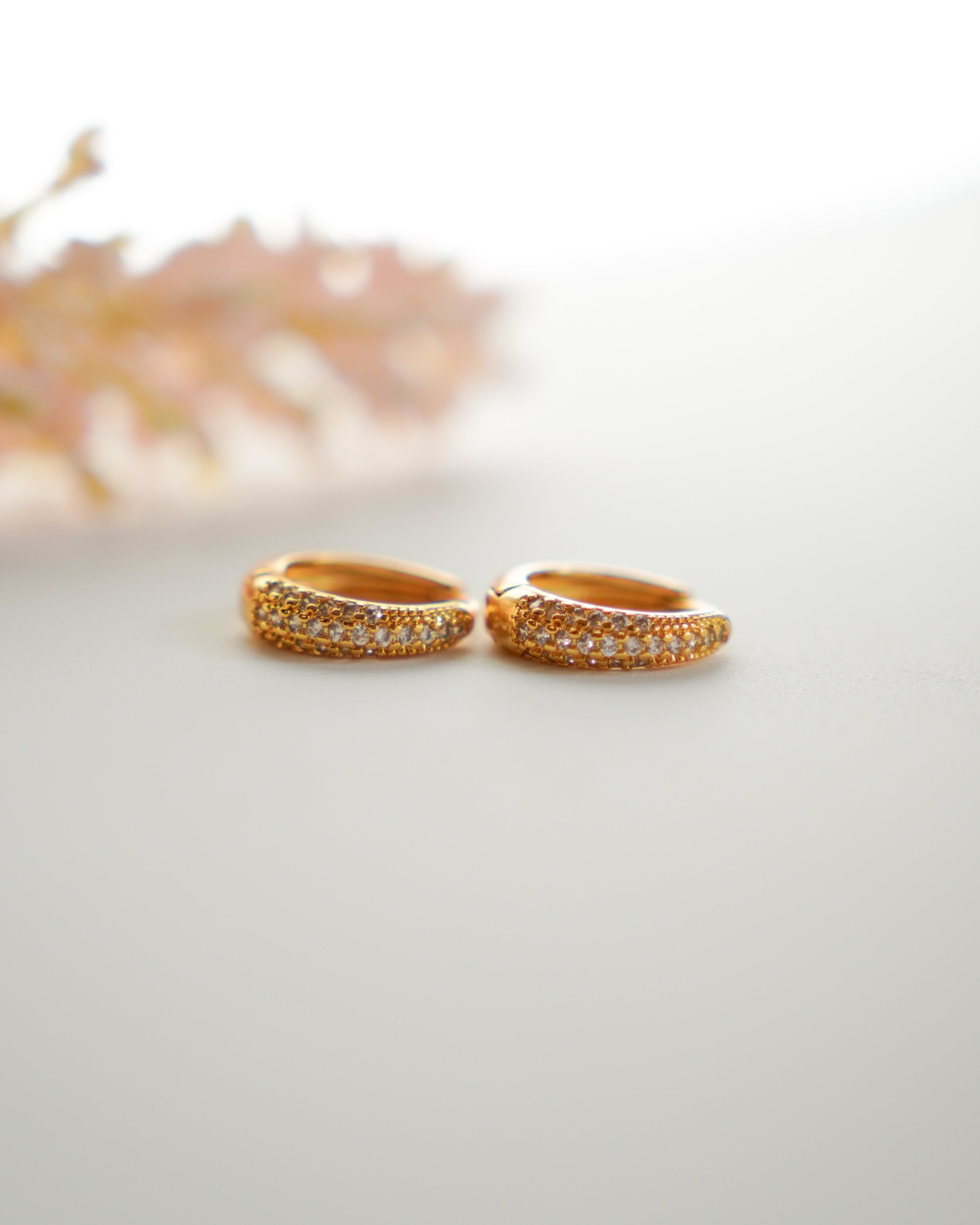 FLORA- Gold Pavé Hoop Earrings |Minimal Zircon Huggie Hoops for Everyday Wear