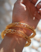 ZORA -  Premium 1 Gram Gold Plated American Diamond Kada Bangles | Micro Plated Stone Encrusted Traditional Bracelets Set of 2