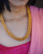 ORO- Premium 1 Gram Gold Plated Lace Mesh Mala Necklace | Micro Plated Traditional Criss Cross Filigree Haram Long Chain