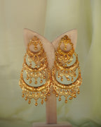 ORO- Three Tier Chandbali Earrings | Micro Plated Intricate Multi Layer Jhumka Dangles