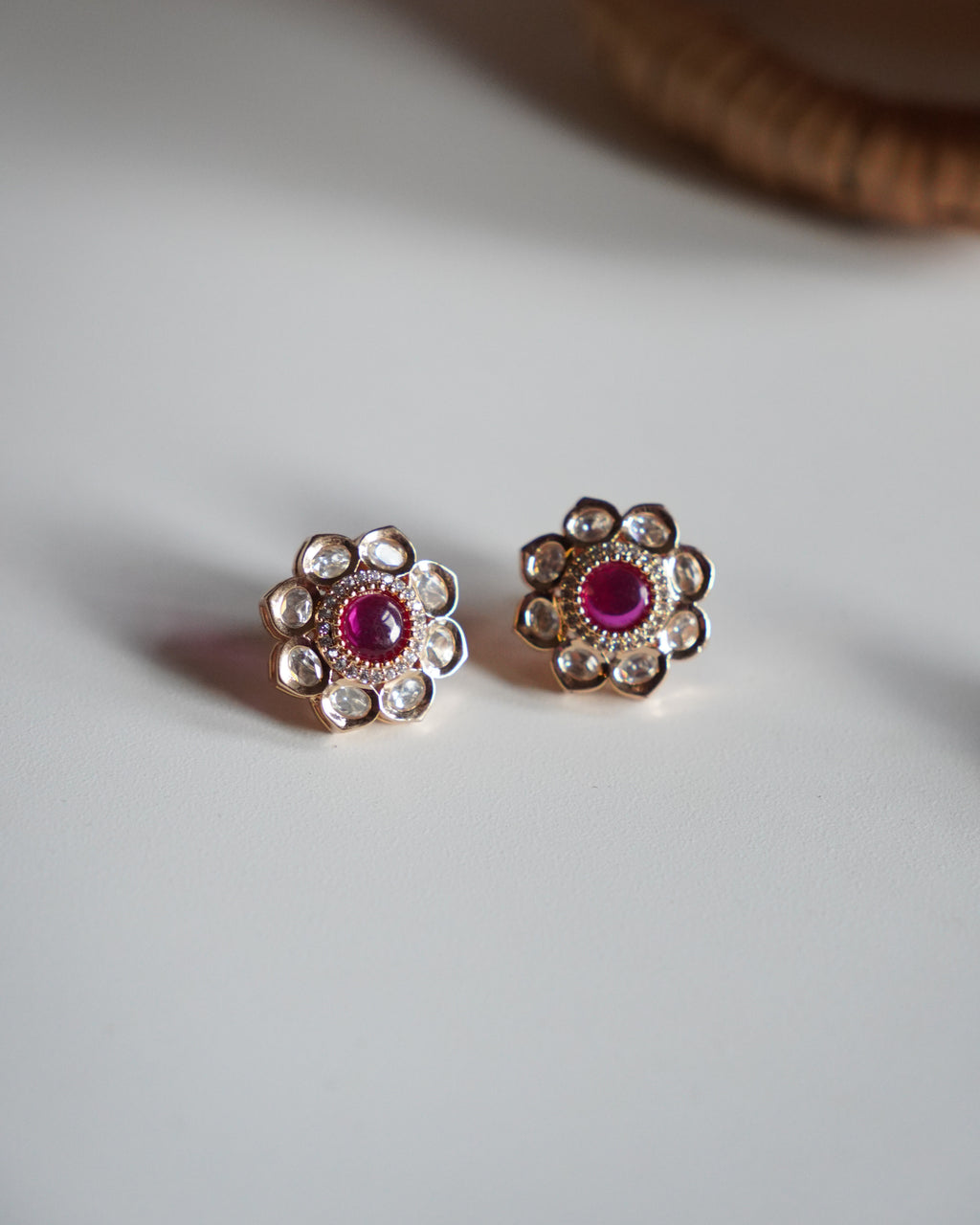 ROOP- Gold Kundan Floral Stud Earrings
