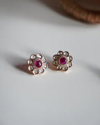 ROOP- Gold Kundan Floral Stud Earrings