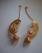ORO-  Traditional Paisley Ear Cuffs with Jhumka | Premium Micro Plated Mango Kaan Chain Earrings