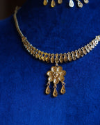 ORO- Gold Plated Flower Pendant Necklace & Earring Set
