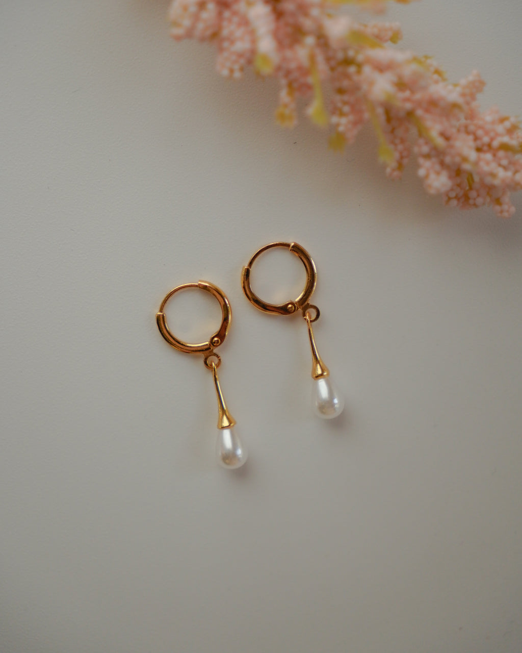 FLORA-Gold Pearl Drop Earrings for Women | Elegant Dangle Earrings | Minimal Hoop with Pearl