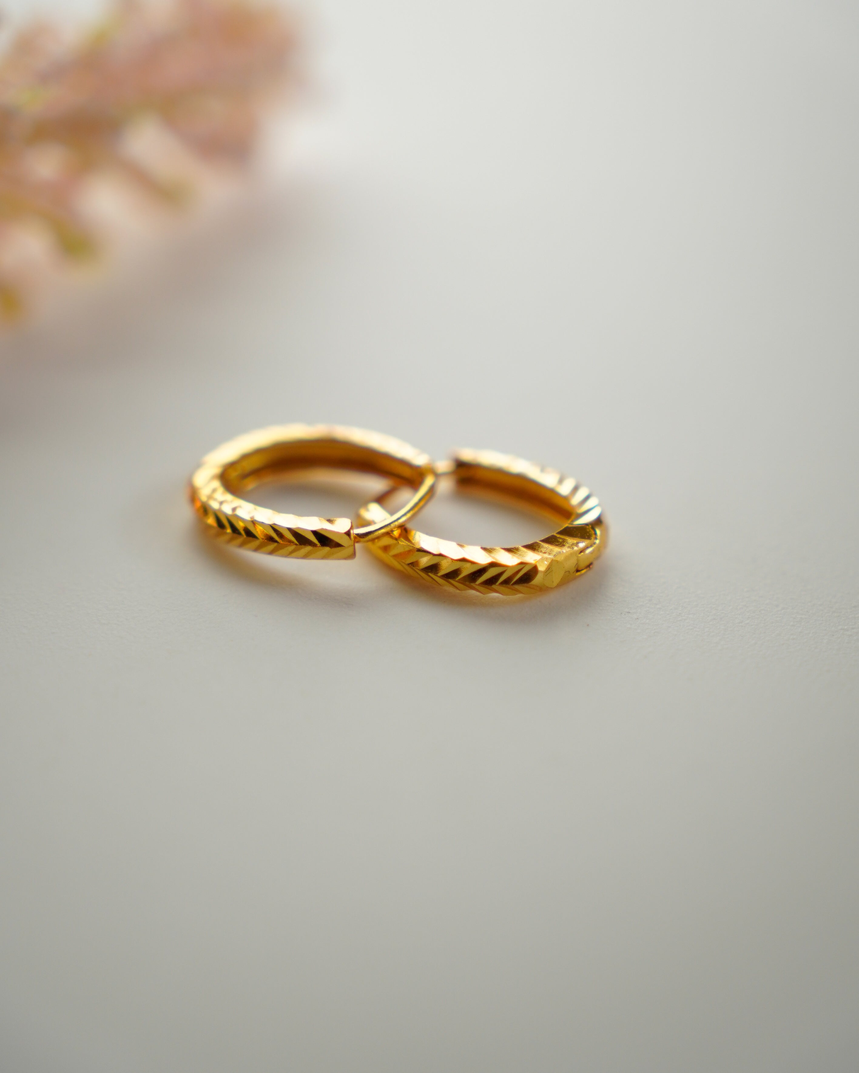 FLORA-Diamond Cut Gold Hoop Earrings for Women | Textured Lightweight Everyday Hoops