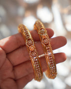 ZORA -  Premium 1 Gram Gold Plated American Diamond Kada Bangles | Micro Plated Stone Encrusted Traditional Bracelets Set of 2