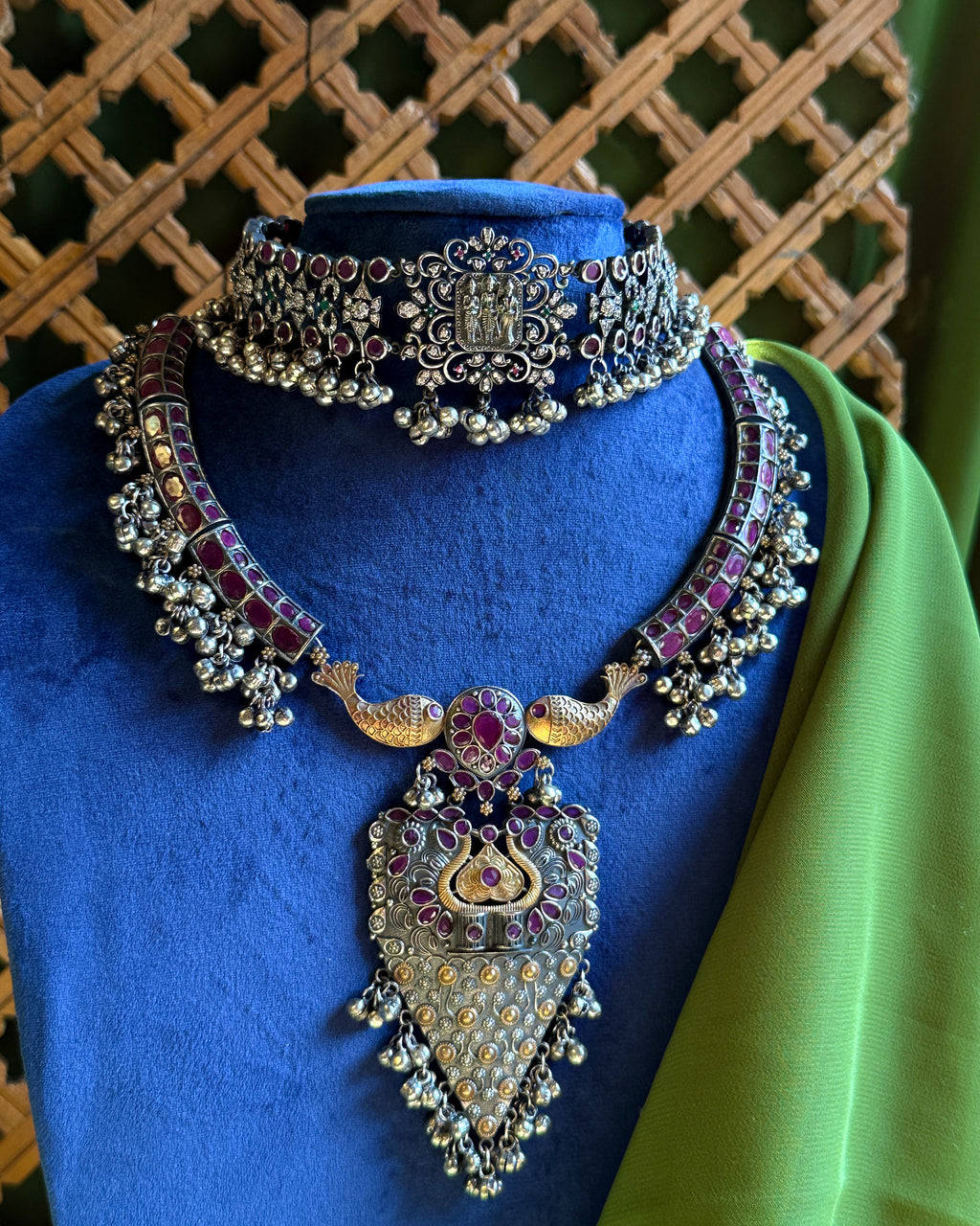 Anassa-Dual Tone Banjara Ghungroo Flower Long Necklace Set