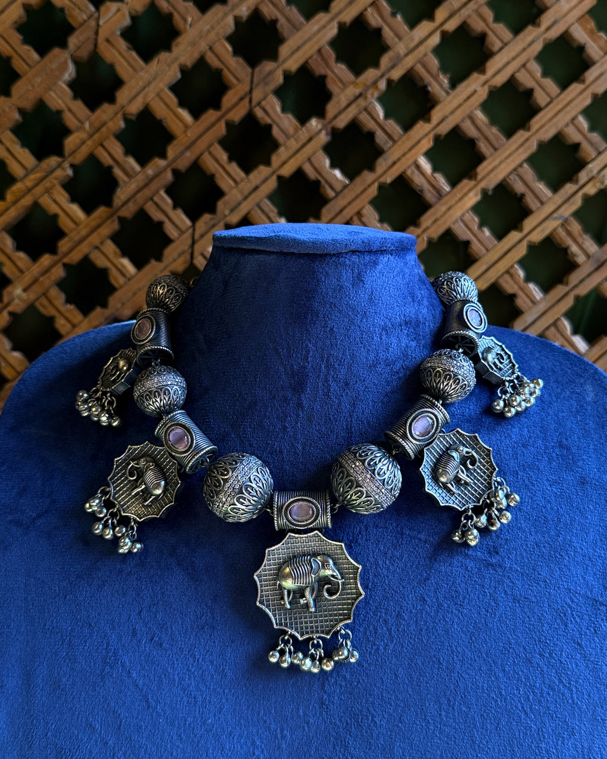 Anassa-Pink Colour Folk Art Necklace Set