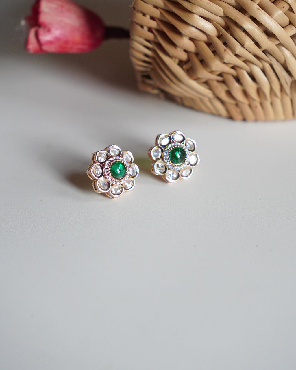 ROOP- Gold Kundan Floral Stud Earrings