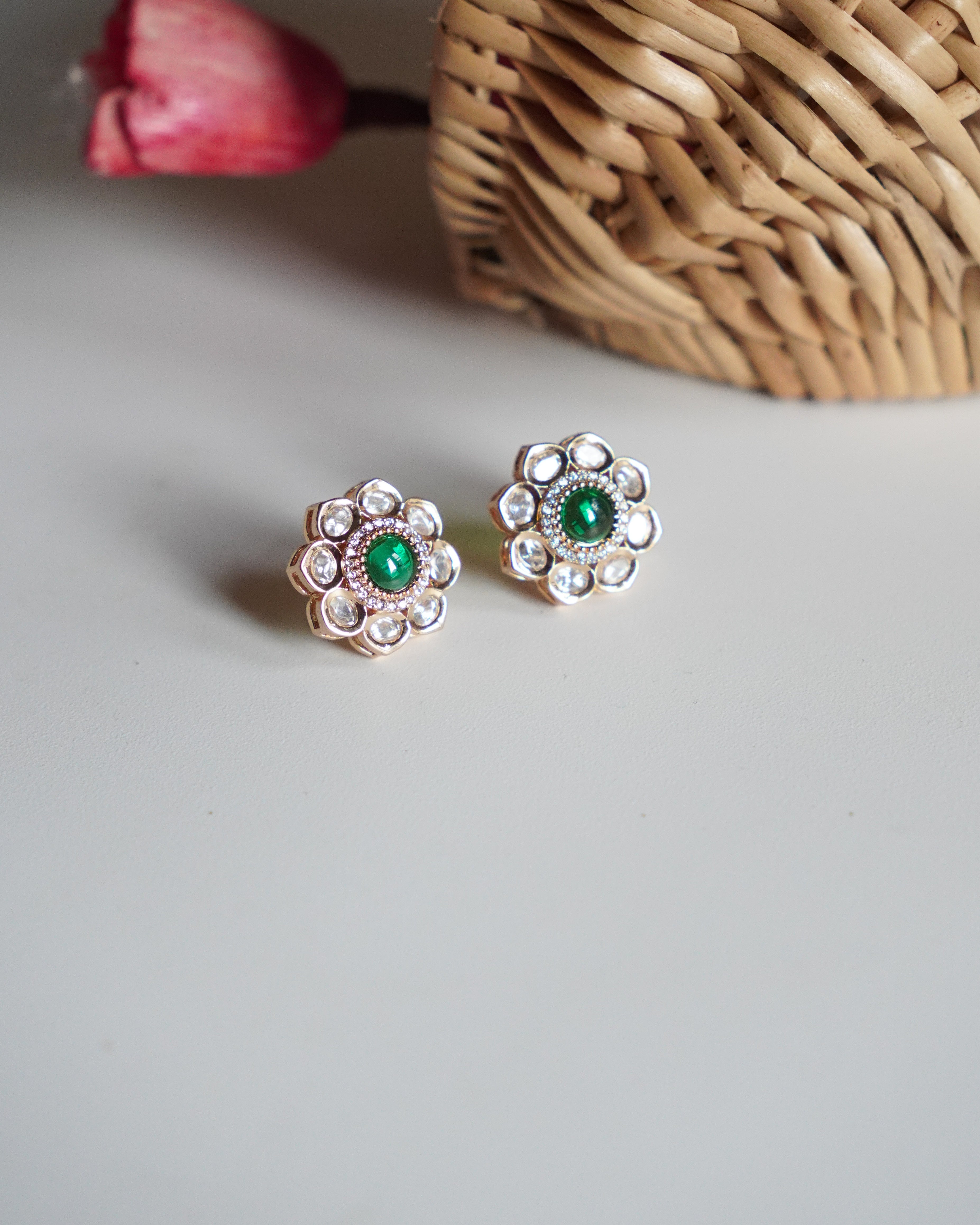 ROOP- Gold Kundan Floral Stud Earrings