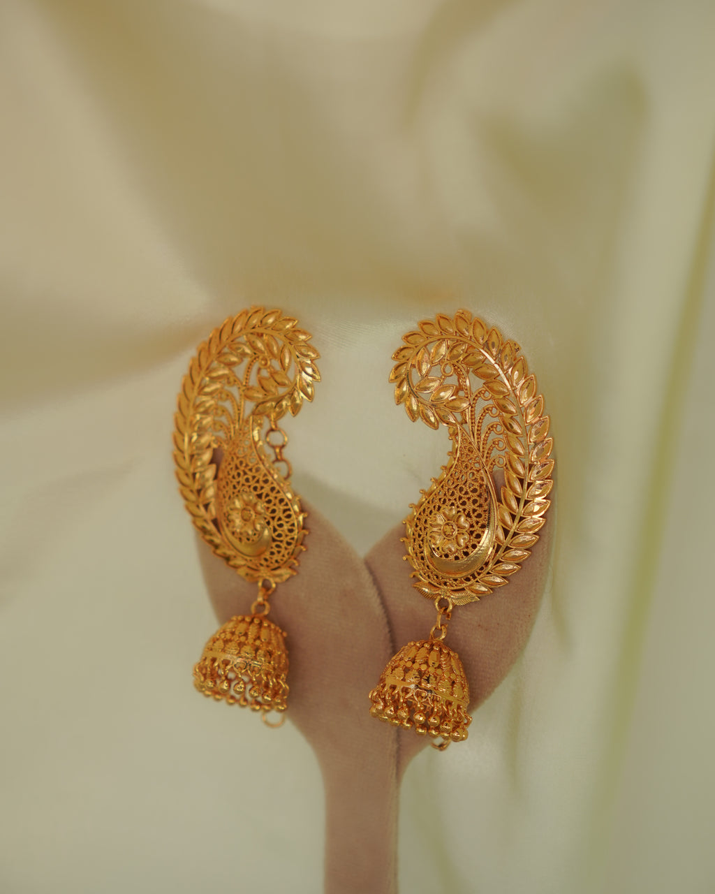 ORO-  Traditional Paisley Ear Cuffs with Jhumka | Premium Micro Plated Mango Kaan Chain Earrings