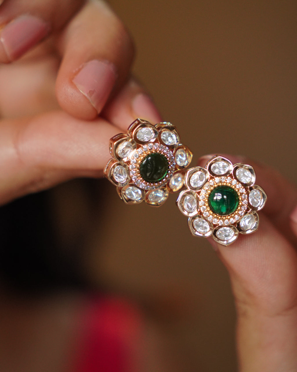 ROOP- Gold Kundan Floral Stud Earrings