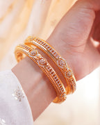 ZORA -  Premium 1 Gram Gold Plated American Diamond Kada Bangles | Micro Plated Stone Encrusted Traditional Bracelets Set of 2