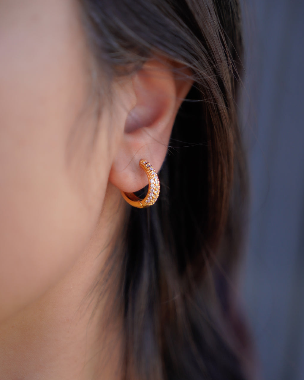FLORA- Gold Pavé Hoop Earrings |Minimal Zircon Huggie Hoops for Everyday Wear