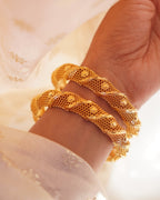 ZORA - Premium 1 Gram Gold Plated Twisted Mesh Bangles | Micro Plated Spiral Filigree Traditional Bracelets Set of 2