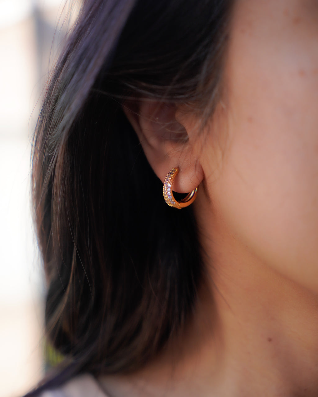 FLORA- Gold Pavé Hoop Earrings |Minimal Zircon Huggie Hoops for Everyday Wear