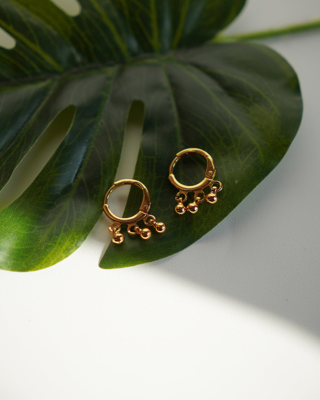 FLORA- Gold Ball Drop Hoop Earrings