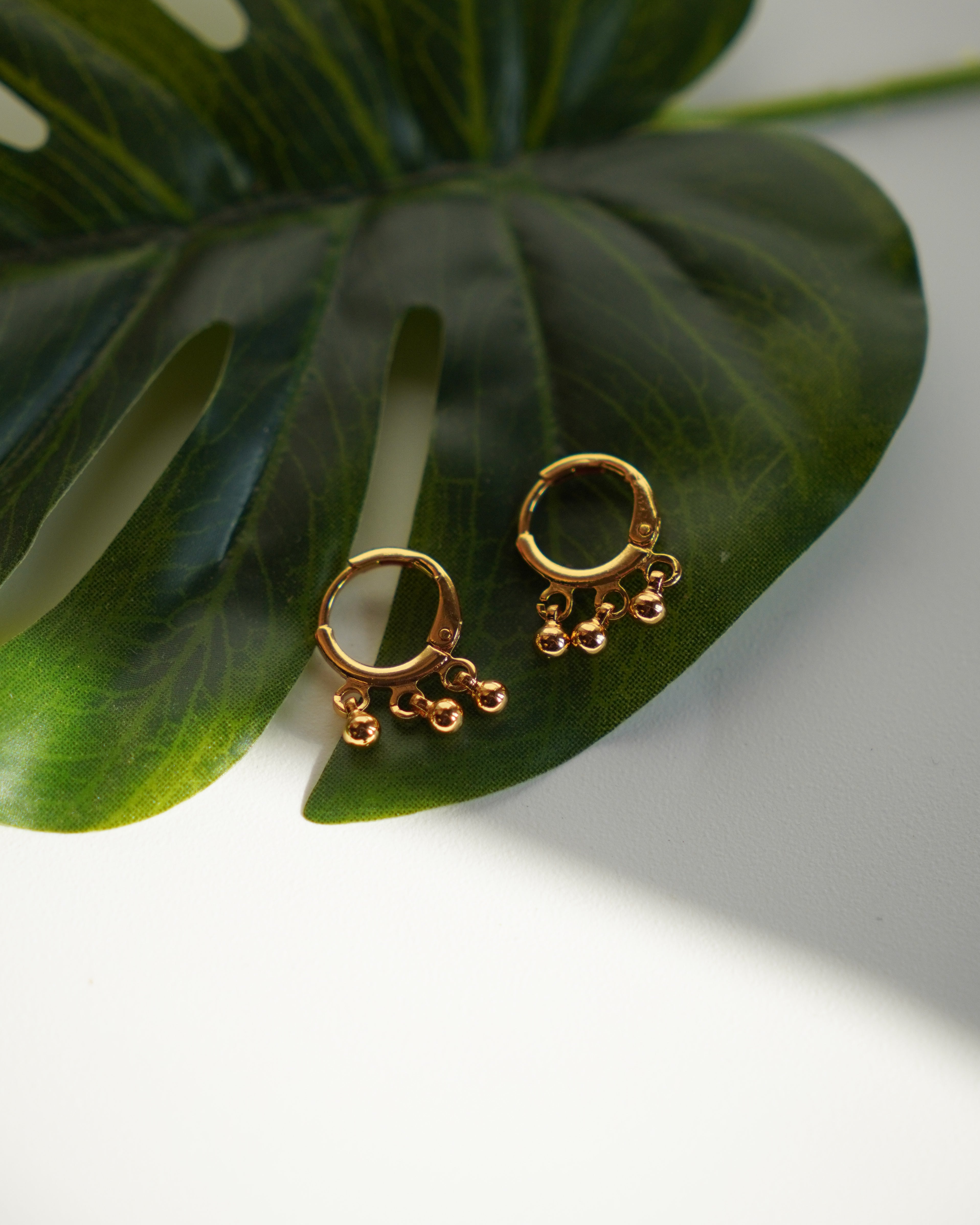 FLORA- Gold Ball Drop Hoop Earrings