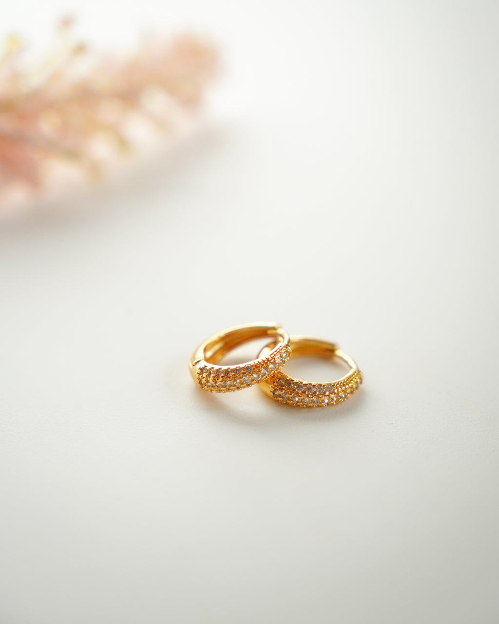 FLORA- Gold Pavé Hoop Earrings |Minimal Zircon Huggie Hoops for Everyday Wear