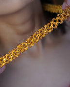 ORO- Premium 1 Gram Gold Plated Lace Mesh Mala Necklace | Micro Plated Traditional Criss Cross Filigree Haram Long Chain