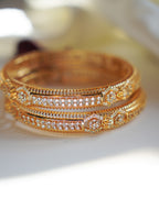 ZORA -  Premium 1 Gram Gold Plated American Diamond Kada Bangles | Micro Plated Stone Encrusted Traditional Bracelets Set of 2