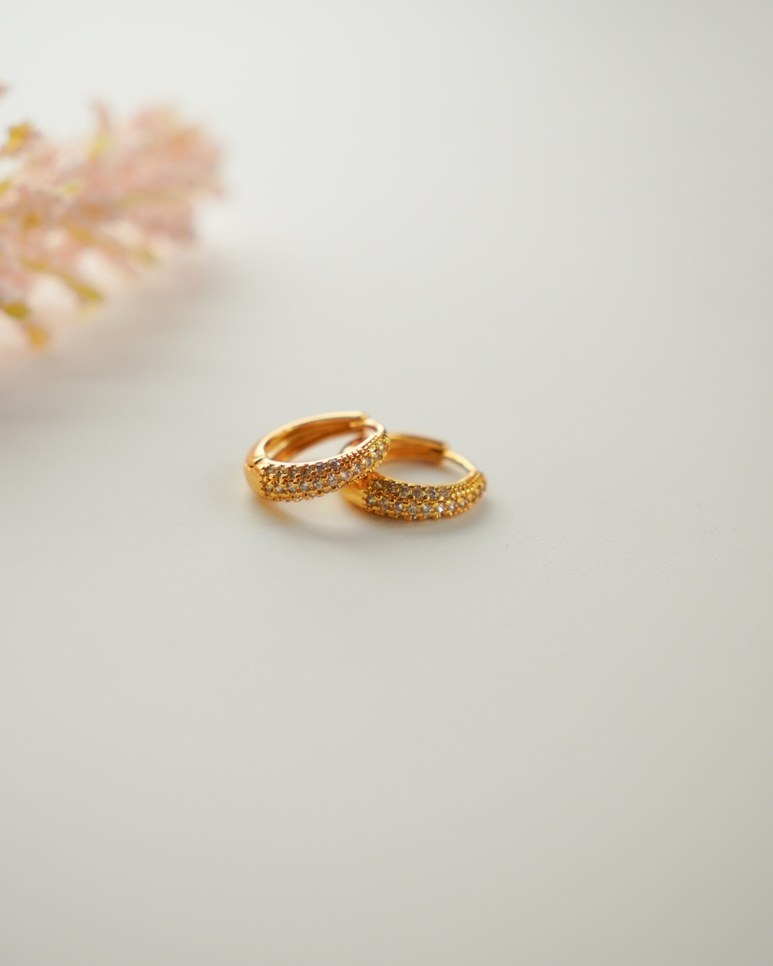 FLORA- Gold Pavé Hoop Earrings |Minimal Zircon Huggie Hoops for Everyday Wear
