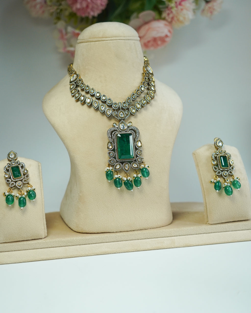 ZIKHIN-Royal Victorian Kundan Stonework Necklace Set