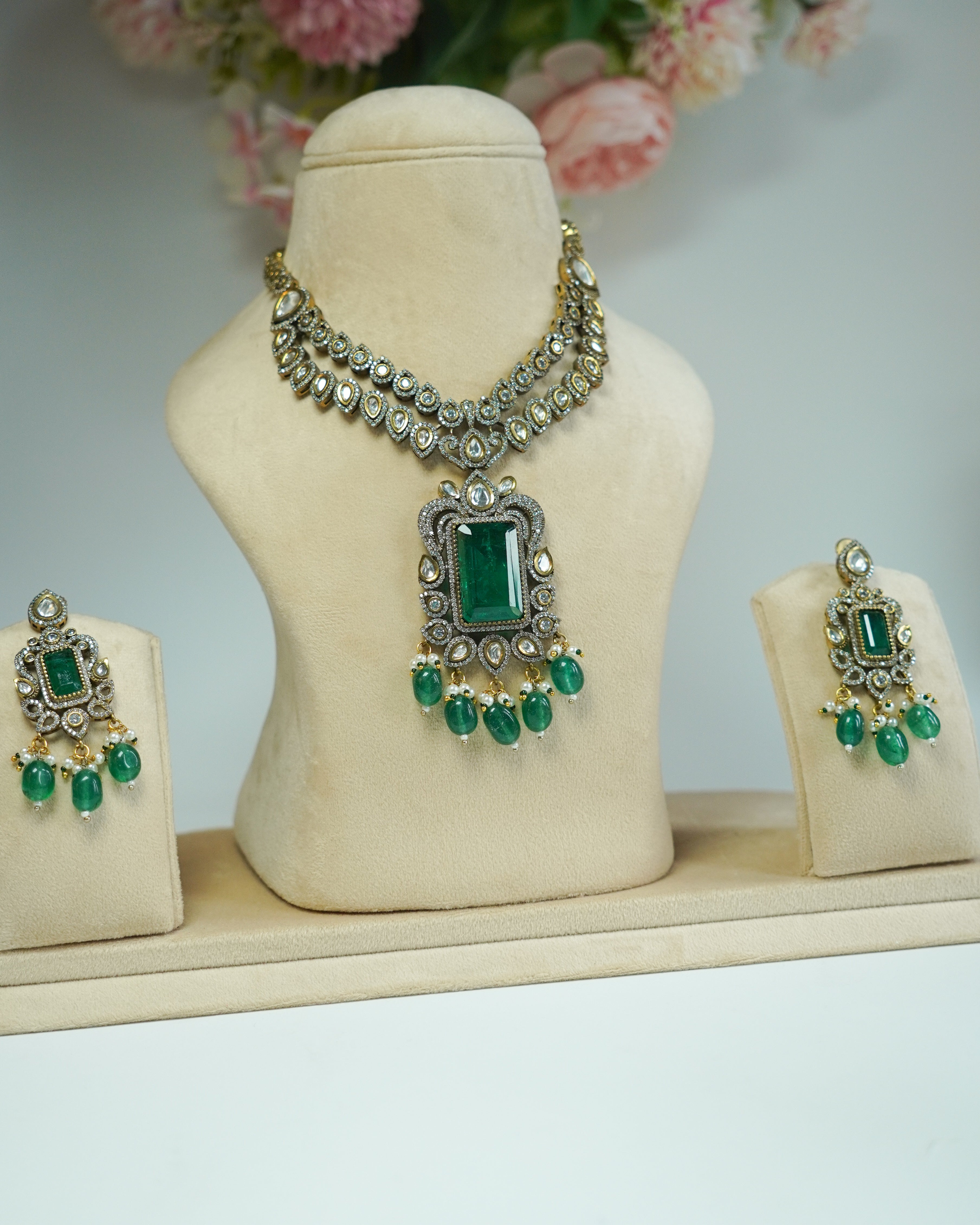 ZIKHIN-Royal Victorian Kundan Stonework Necklace Set
